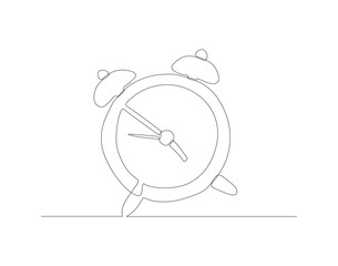 Continuous line drawing of alarm clock. One line of alarm clock. Alarm clock continuous line art. Editable outline.