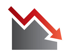 Red arrow going down stock icon on white background. Decrease, Bankruptcy, financial market crash icon for your web site design, logo, app, UI. graph chart downtrend symbol.chart going down sign.