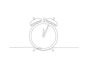 Continuous line drawing of alarm clock. One line of alarm clock. Alarm clock continuous line art. Editable outline.