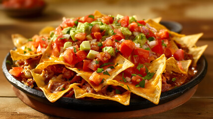 Delicious Loaded Nachos with Cheese, Meat, and Fresh Vegetables