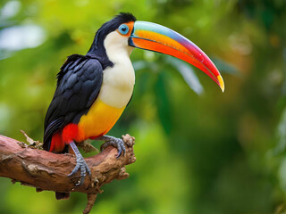 Multi colored toucan perched on branch Generated by AI.