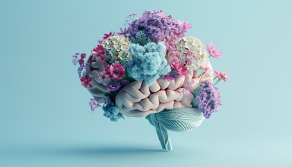 a brain with flowers in the center
