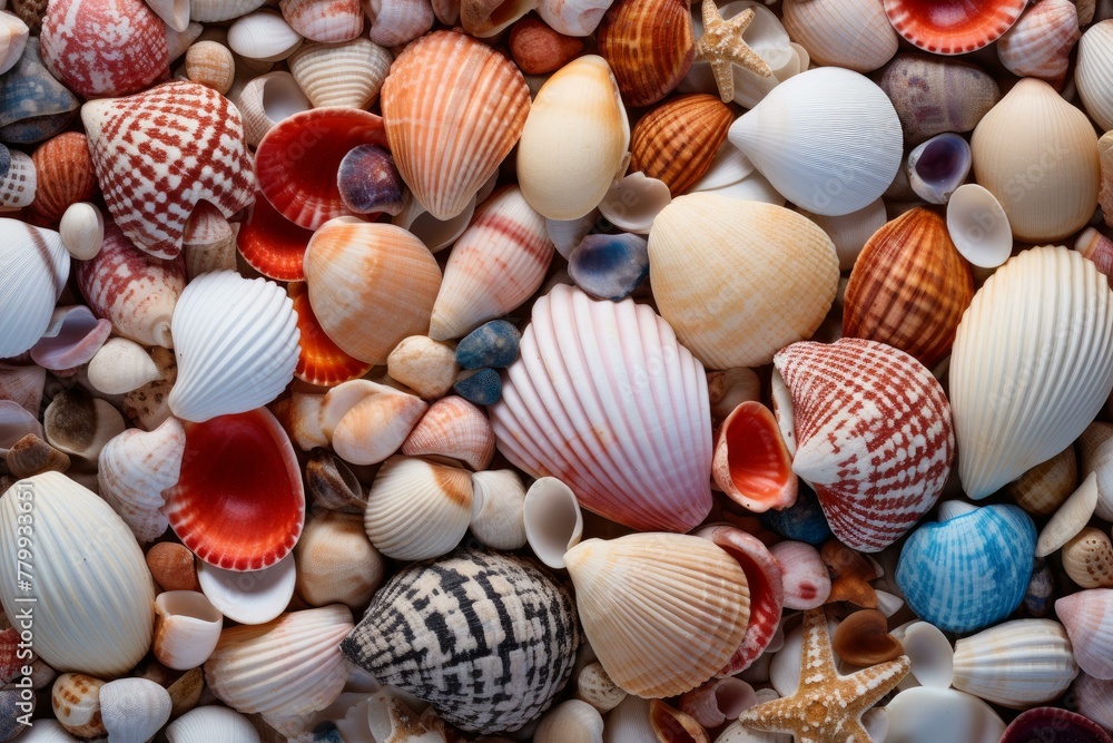 Poster cheerful shells colorful seamless pattern. abstract tropical. generate ai