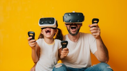 People wearing VR head set over plain background.