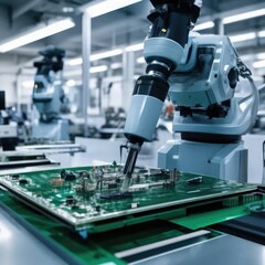 Robotics at work in a modern electronics manufacturing plant