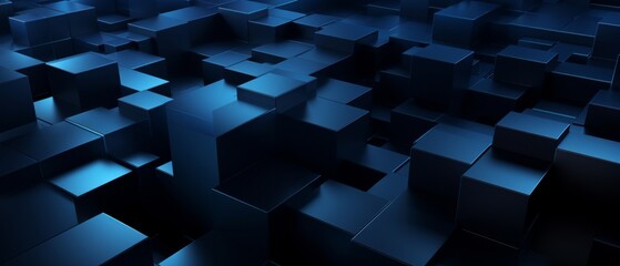 abstract dark blue squares background, 3d
