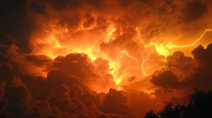 Poster A large cloud of smoke and lightning in the sky, AI © starush