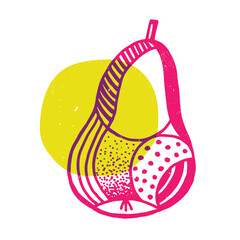 Pear with geometric shape. Colorful cute screen printing effect. Riso print. Vector illustration. Graphic element for print - 779934697