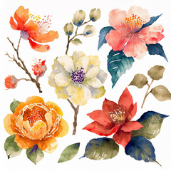 set of  watercolour flowers isolated