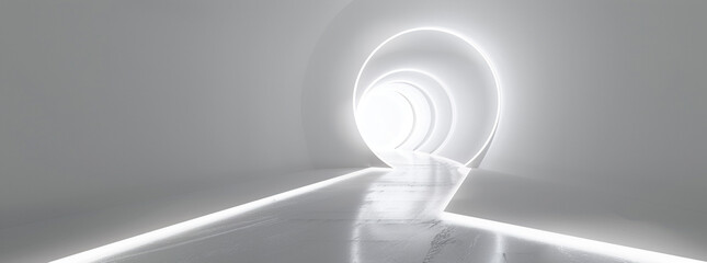 Futuristic White Tunnel with Glowing Circular Light Patterns