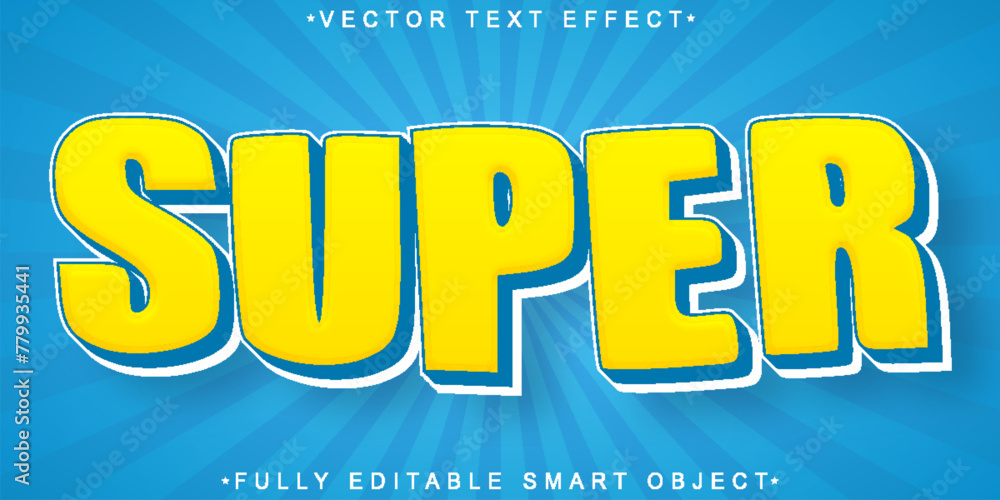 Poster cartoon yellow super vector fully editable smart object text effect