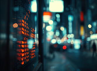 Illuminated Stock Market Display Board at Night Close-Up