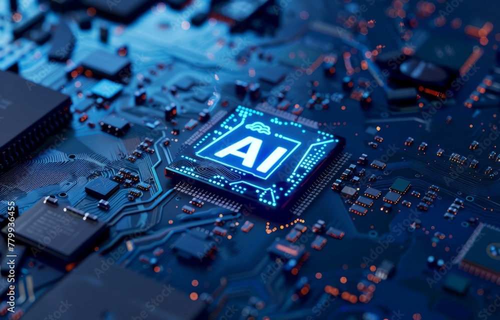 Aufkleber artificial intelligence micro chip with ai text on chip