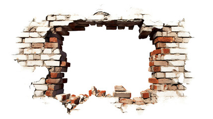Hole breaking through the brick wall, cut out
