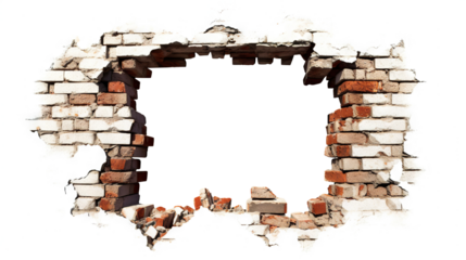 Hole breaking through the brick wall, cut out