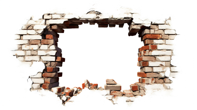 Hole breaking through the brick wall, cut out