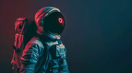 unrecognizable astronaut in protective Extravehicular Mobility Unit with backpack and reflecting helmet - obrazy, fototapety, plakaty