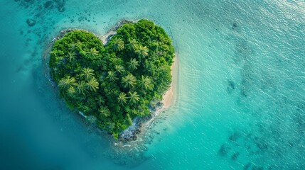 Tropical Island in the Shape of a Love Heart Aerial Perspective, Vacation Concept - obrazy, fototapety, plakaty