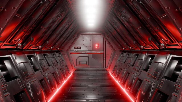 A futuristic spacecraft door with neon lights, animation loop