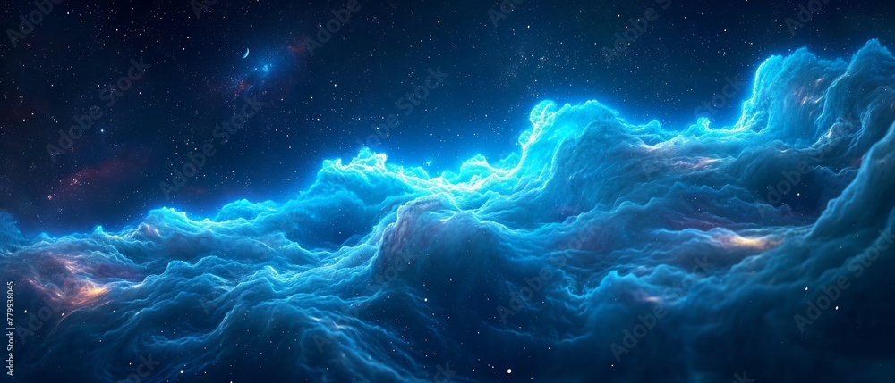 Poster electric blue waves from deep space, dark background