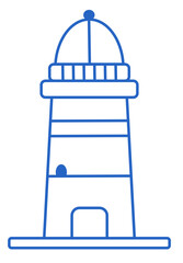 Lighthouse icon fine line on rocky coast, lighthouse illustration