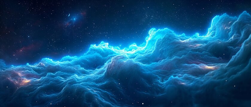 electric blue waves from deep space, dark background