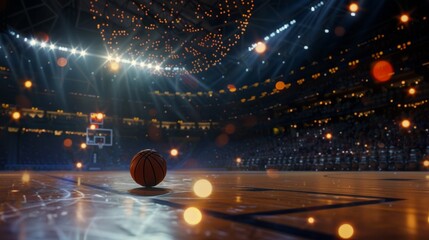 Basketball ball in the center of the stadium basketball arena