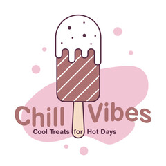 Vector illustration captures of Chill Vibes slogan, complemented by enticing ice cream designs, blending urban graffiti style