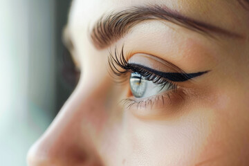 Obraz premium Closeup shot of woman eye with day makeup. Long eyelashes