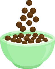 Cereal milk breakfast in bowl, chocolate cornflakes and porridge oatmeal, granola. Healthy food plate. Sweet kids eating