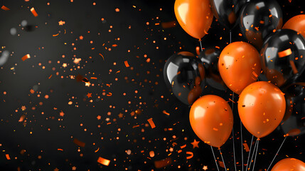 Orange and Black balloons composition background - Celebration design banner