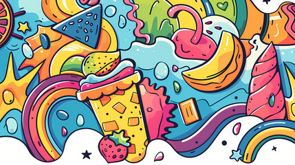 Obraz premium Pop summer banner in doodle style illustrations