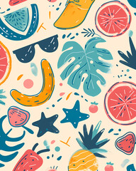 Pop summer banner in doodle style illustrations