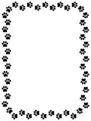 Black paw prints animal footpath frame with blank space vector design template.