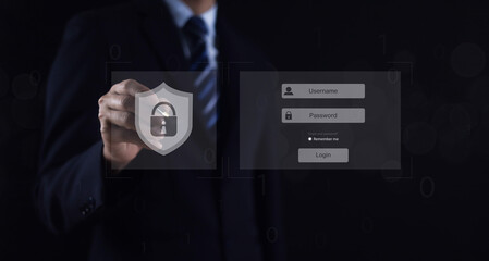 Cyber security protection program to protect password login information on websites and online internet networks securely and confidentially to prevent hackers from accessing financial information.