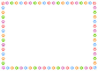 Colorful pastel paw prints pets frame with blank space for text vector design template.