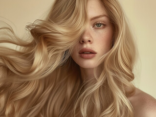 Naklejka premium Beautiful woman with healthy shiny long blonde hair
