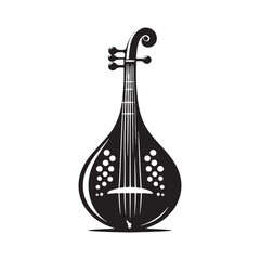 Melody Unleashed: Intricate Baglama Silhouette Illustration, Accompanied by Sleek Vector Design, Baglama Illustration - Minimallest Baglama Vector