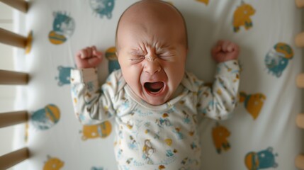 angry crying baby in cradle bed
