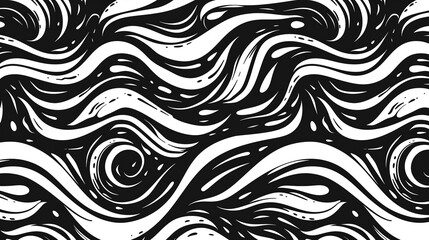 Bold curved lines and squiggles ornament. Seamless horizontal banner with doodle bold lines