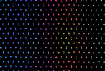 Dark multicolor, rainbow vector pattern with symbol of cards.