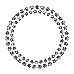 Black footprints animals round frame with blank space for your text vector design template.