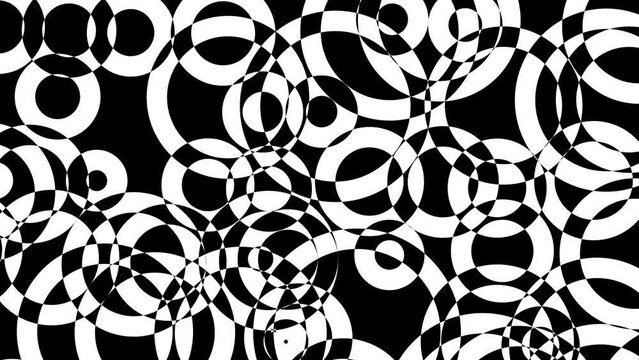 Abstract monochrome geometrical shapes moving in black and white with circle geometric shapes  in fragmentation line in black and white flow motion patters background	

