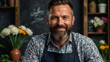 Portrait of a smiling male florist in a flower shop