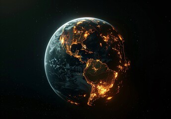 a planet earth with orange lights