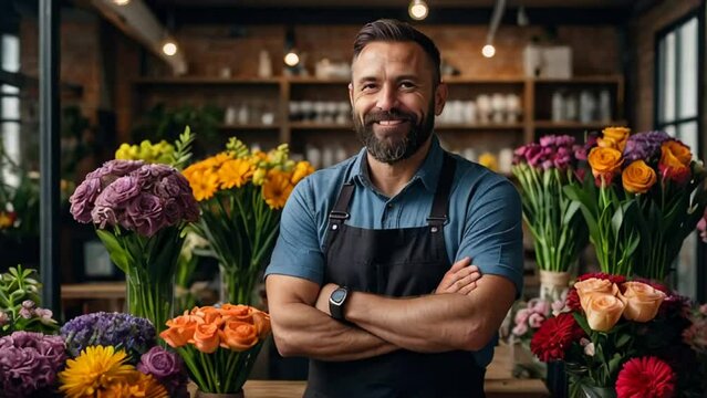 Portrait of a smiling male florist in a flower shop