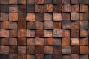 Seamless pattern of brown wooden acoustic panels, warm textured wall background