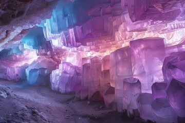 Crystalline Amethyst Cave Interior - obrazy, fototapety, plakaty