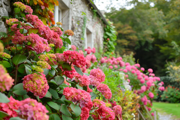 Fototapeta na wymiar Beautiful garden with hydrangeas
