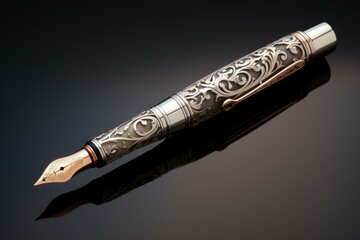 Luxurious Silver fountain pen. Nib signature. Generate Ai